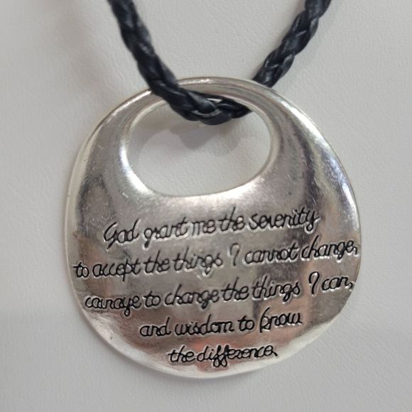 SERENITY PRAYER Handmade necklace 18" leather w 2" extension. LARGE - Picture 4 of 6